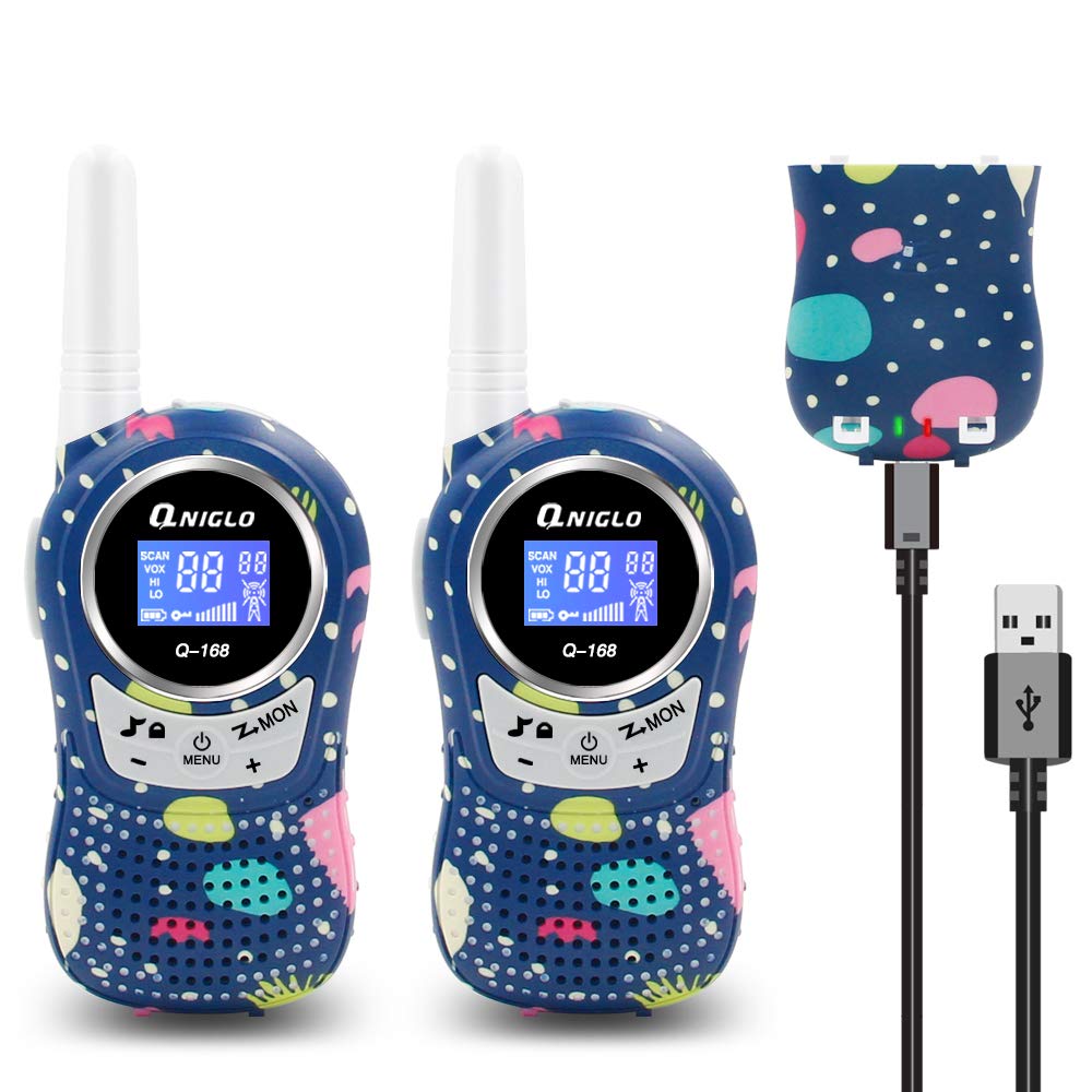 QNIGLO Q168Plus Talkie Walkie Bleu Camouflage pour Enfants 3-15 Ans | Utile pour Campagne & Voyage | 8 Canaux, 3km Porté