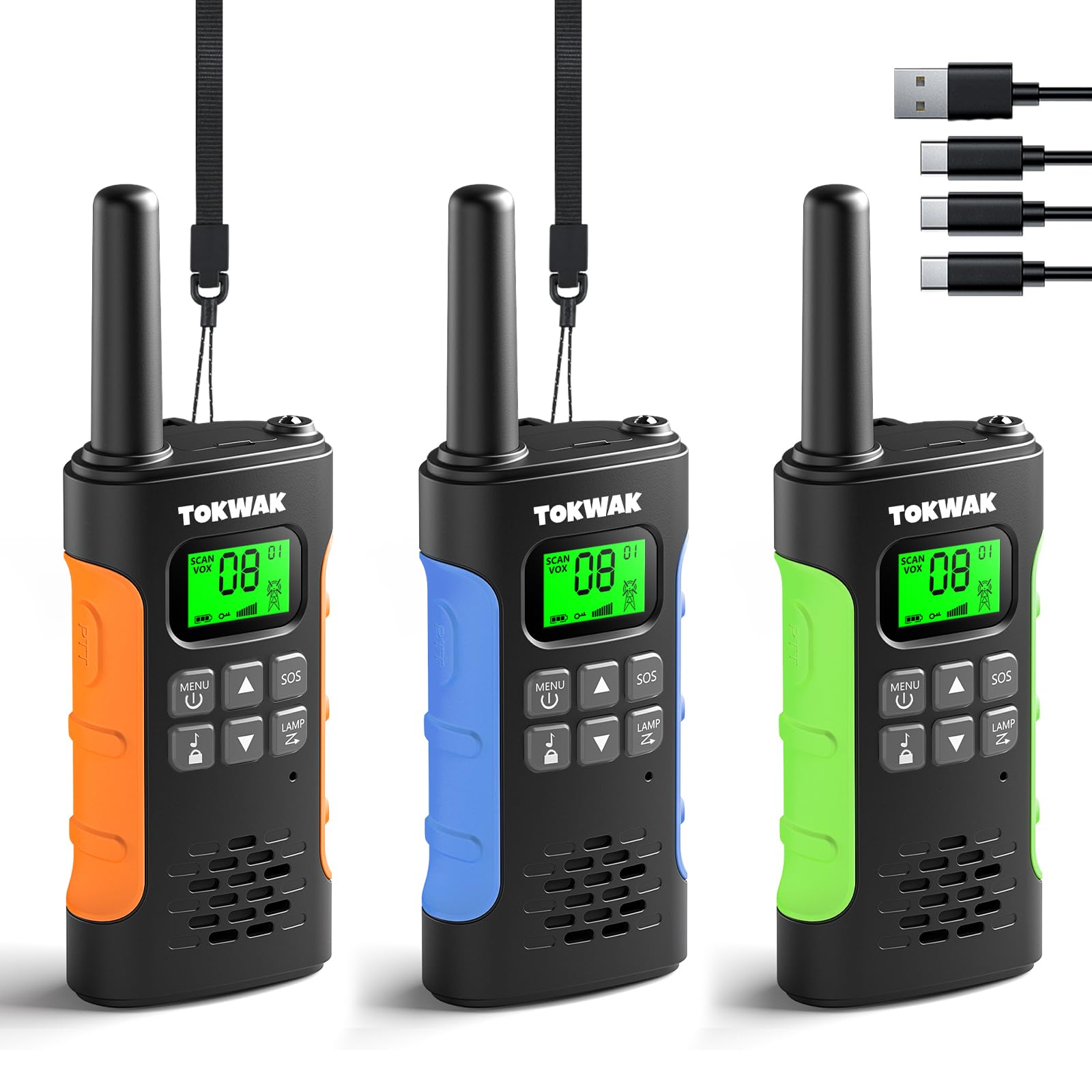 Walkie Talkie Rechargeable USB C Longue Portée, Lot de 3 Pour Enfants et Adultes, 16 Canaux VOX Lampe Torche Campée Sur 