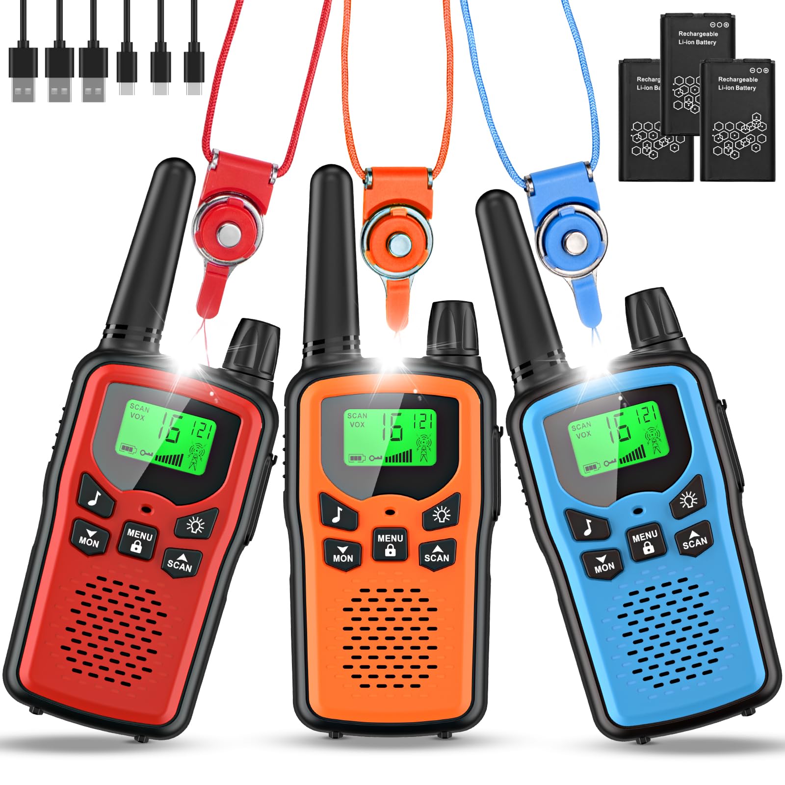 Radio Rabigala Lot de 3 Talkies-Walkies Rechargeables pour Enfants et Adultes - 16 Canaux, Portée de 5 km - Batterie Li-